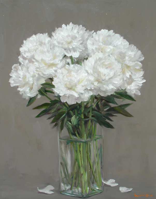 White peonies, 92x73 cm. Yuichi Ono, contemporary Japanese artist