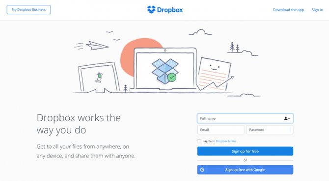 Дизайн сайта Dropbox