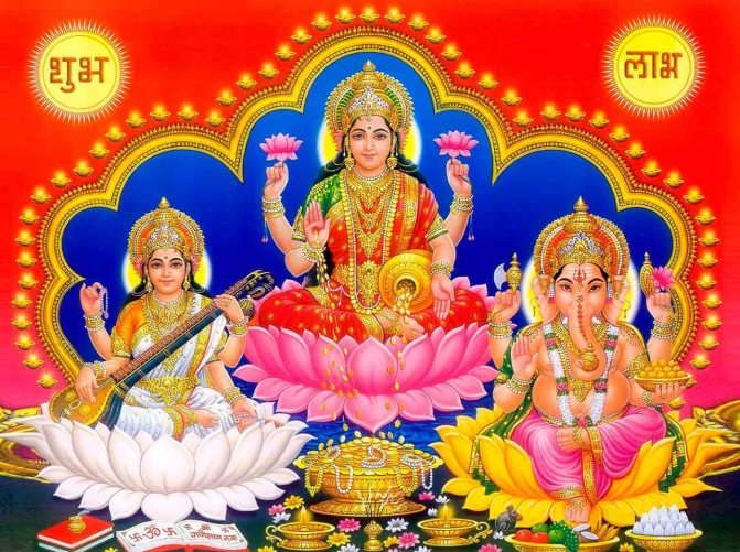 Lakshmi, Vishnu and Ganesha