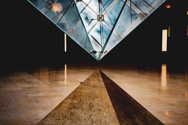 Inverted pyramid in the foyer of a museum underground