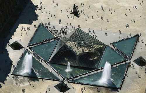 The entrance pyramid is surrounded by three pyramids