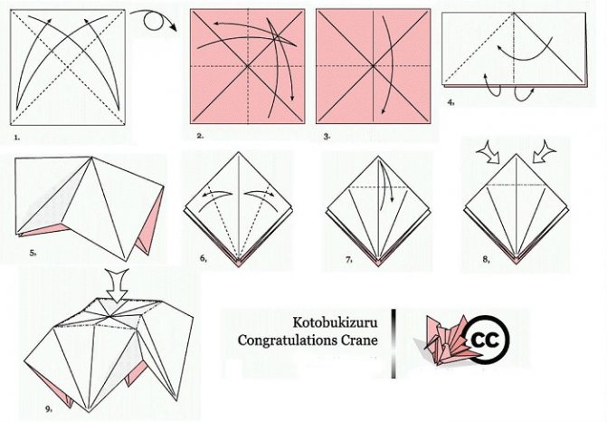 Схема сборки праздничного журавля-оригами