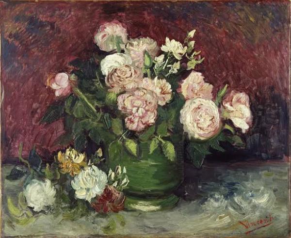 Vase with peonies and roses, 1886. Vincent Willem van Gogh (Dutch. Vincent Willem van Gogh, 1853-1890) Dutch post-impressionist artist
