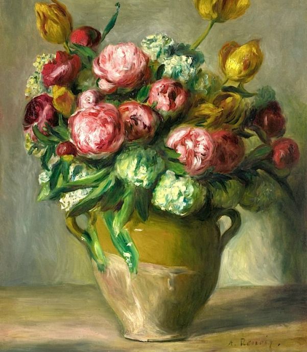 Vase with peonies, ca. 1872. Oil on canvas. Pierre Auguste Renoir (1841-1991), French artist 